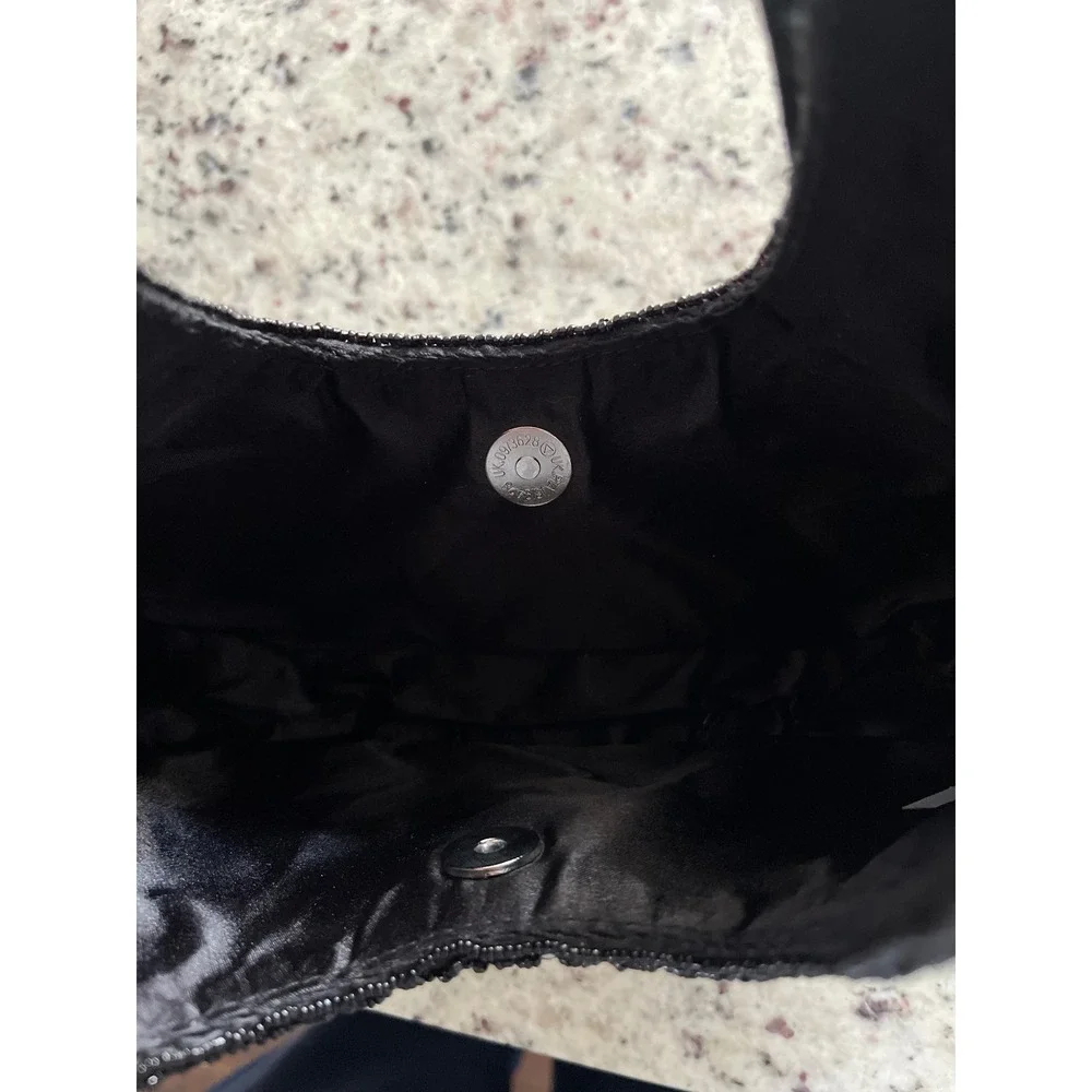 Handcrafted Beaded Hobo Bag with Crystal Embellishments Black‎ Red India